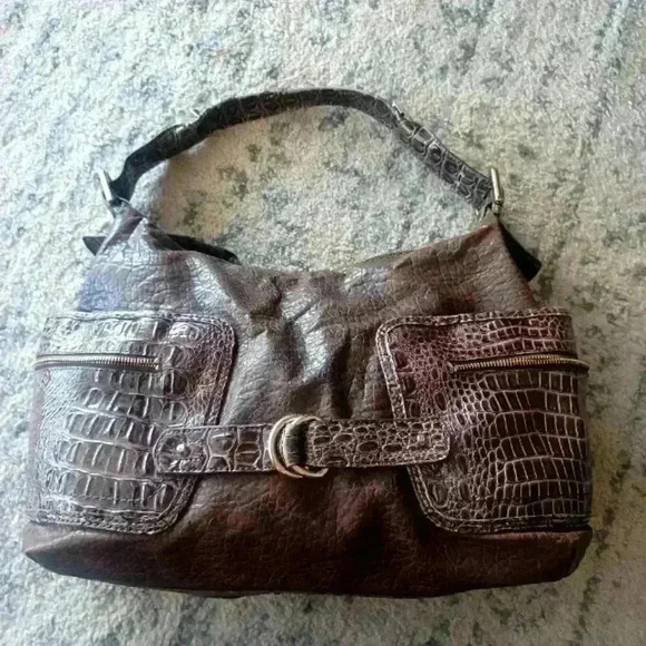 Jessica Simpson Brown Faux Leather and Croc Large Shoulder Bag - Picture 2 of 16